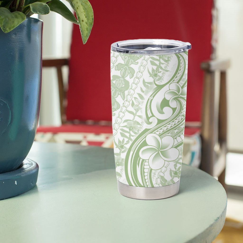 Hawaii Plumeria Lokelani Pikake Lei Tumbler Cup Oma'oma'o Polynesian Tattoo LT9 - Polynesian Pride
