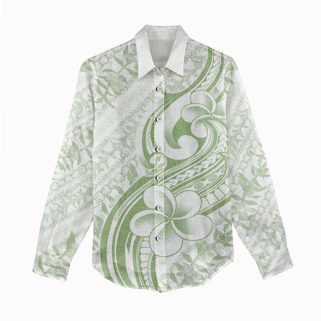 Hawaii Plumeria Lokelani Pikake Lei Women Casual Shirt Oma'oma'o Polynesian Tattoo LT9 - Polynesian Pride