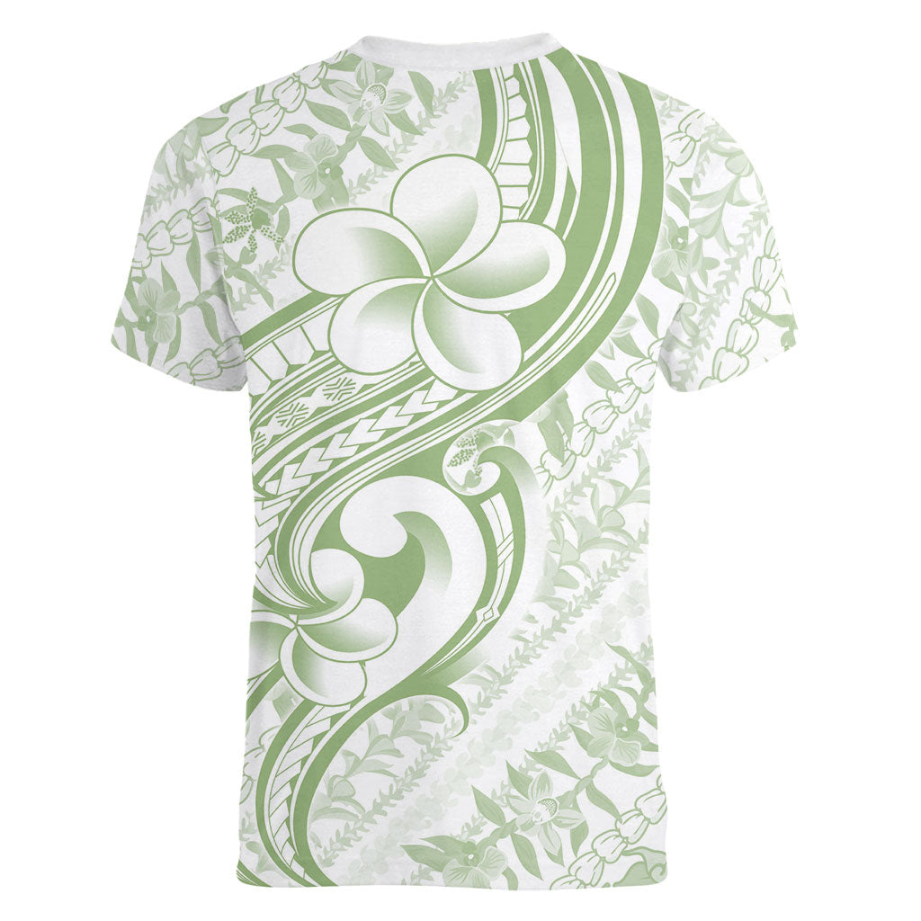 Hawaii Plumeria Lokelani Pikake Lei Women V-Neck T-Shirt Oma'oma'o Polynesian Tattoo LT9 - Polynesian Pride