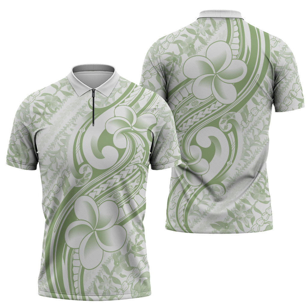 Hawaii Plumeria Lokelani Pikake Lei Zipper Polo Shirt Oma'oma'o Polynesian Tattoo LT9 - Polynesian Pride