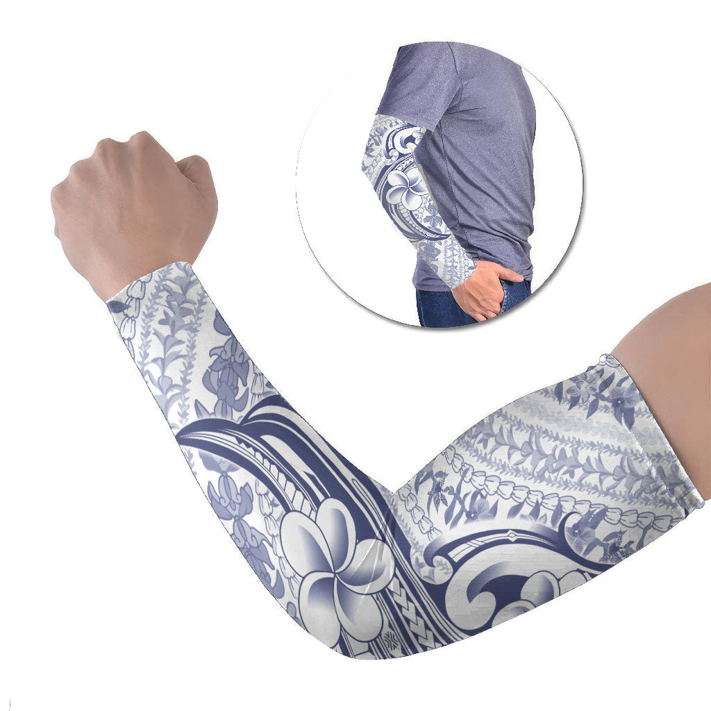 Hawaii Plumeria Lokelani Pikake Lei Arm Sleeves Navy Blue Polynesian Tattoo LT9 Set of 2 Navy Blue - Polynesian Pride