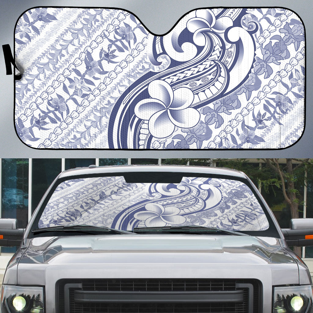 Hawaii Plumeria Lokelani Pikake Lei Auto Sun Shade Navy Blue Polynesian Tattoo
