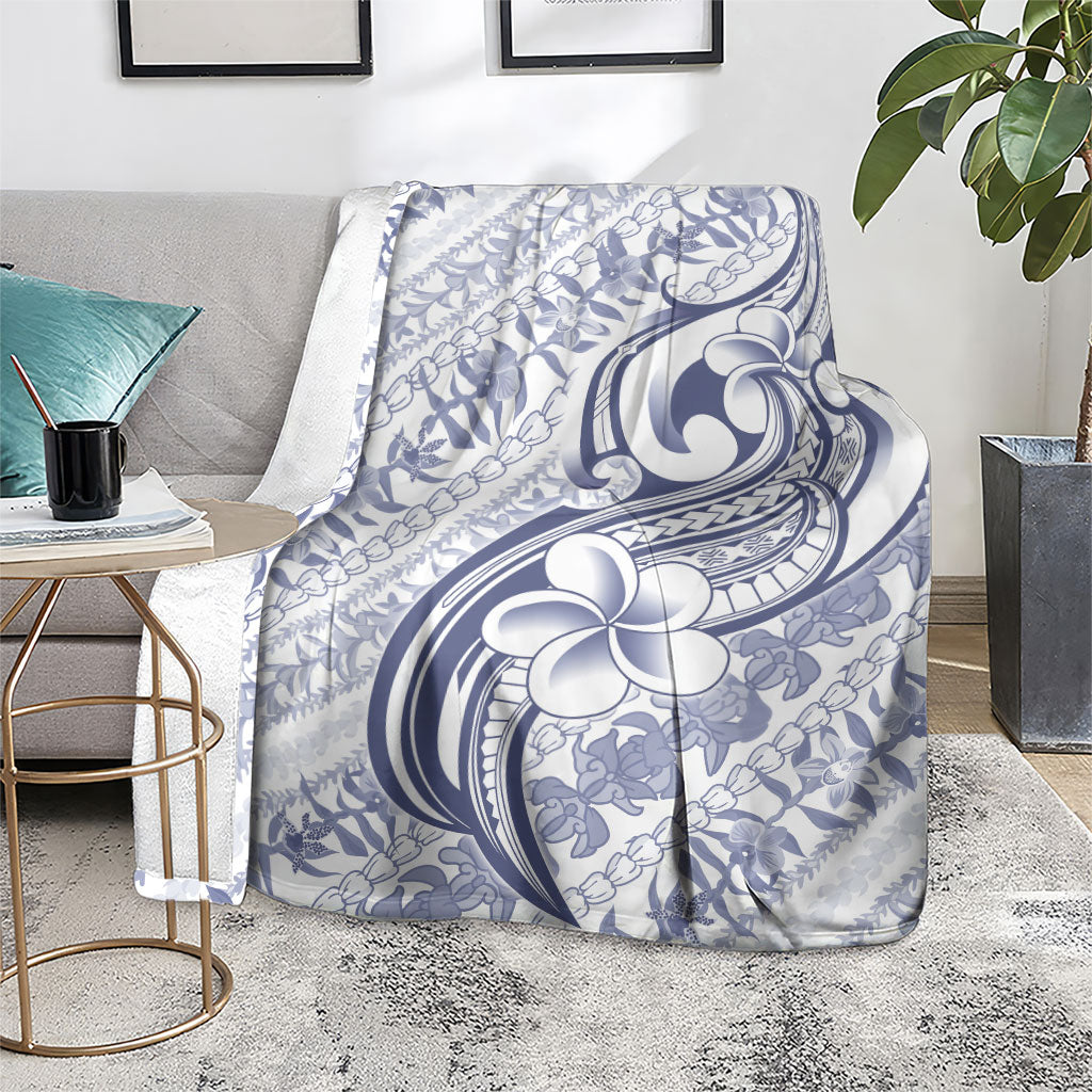 Hawaii Plumeria Lokelani Pikake Lei Blanket Navy Blue Polynesian Tattoo