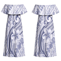 Hawaii Plumeria Lokelani Pikake Lei Couples Matching Off Shoulder Maxi Dress and Long Sleeve Button Shirt Navy Blue Polynesian Tattoo LT9 - Polynesian Pride