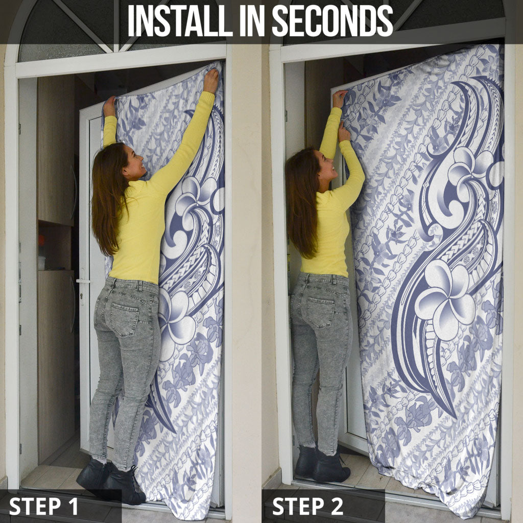Hawaii Plumeria Lokelani Pikake Lei Door Cover Navy Blue Polynesian Tattoo