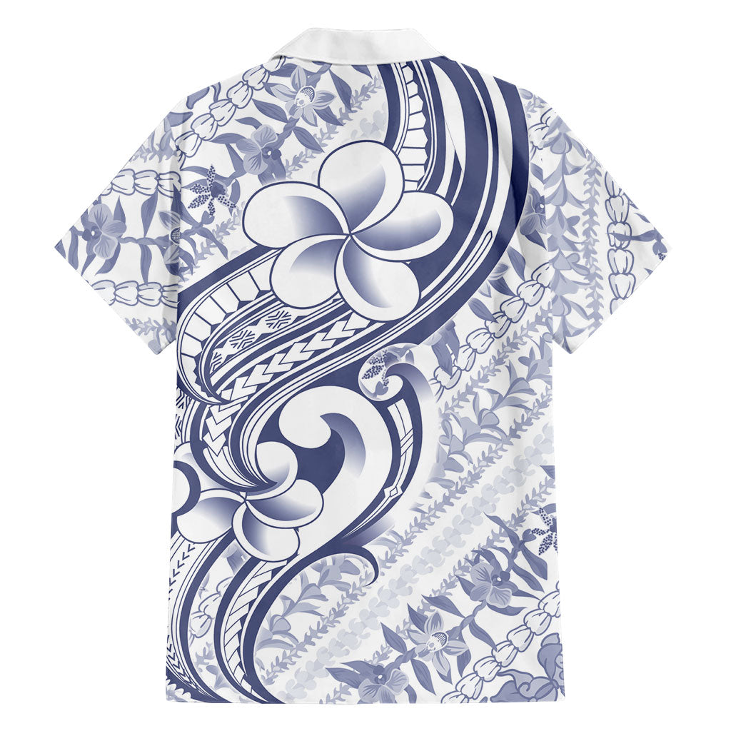 Hawaii Plumeria Lokelani Pikake Lei Family Matching Mermaid Dress and Hawaiian Shirt Navy Blue Polynesian Tattoo LT9 - Polynesian Pride