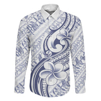 Hawaii Plumeria Lokelani Pikake Lei Family Matching Off The Shoulder Long Sleeve Dress and Hawaiian Shirt Navy Blue Polynesian Tattoo LT9 Dad's Shirt - Long Sleeve Navy Blue - Polynesian Pride