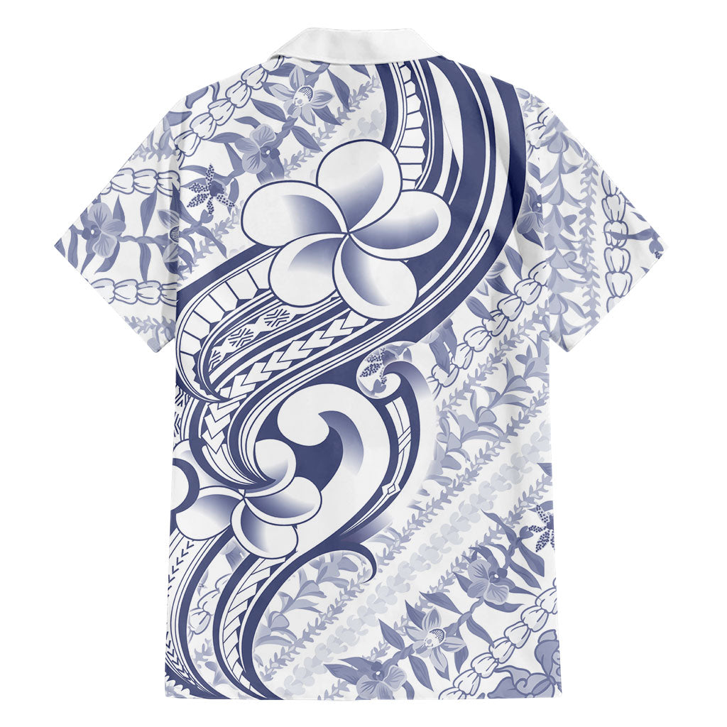 Hawaii Plumeria Lokelani Pikake Lei Family Matching Puletasi and Hawaiian Shirt Navy Blue Polynesian Tattoo LT9 - Polynesian Pride