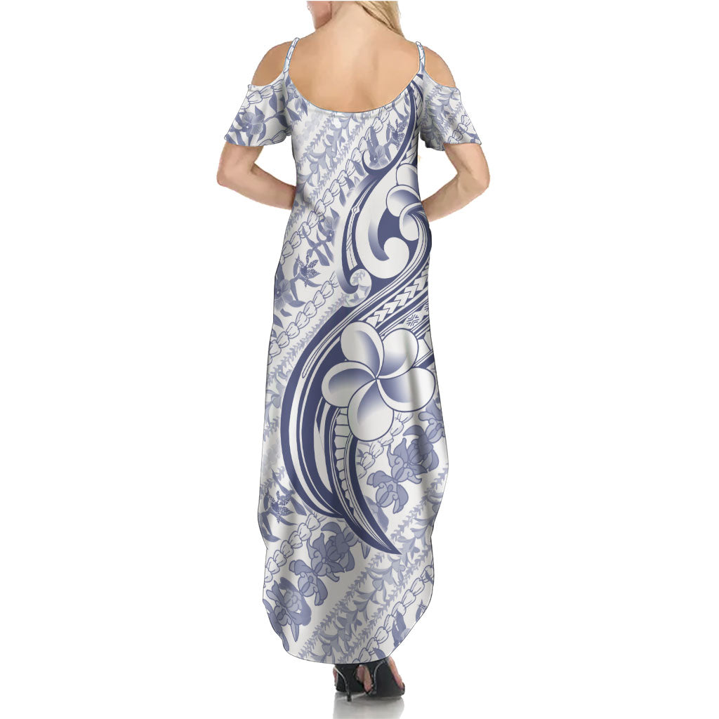 Hawaii Plumeria Lokelani Pikake Lei Family Matching Summer Maxi Dress and Hawaiian Shirt Navy Blue Polynesian Tattoo LT9 - Polynesian Pride
