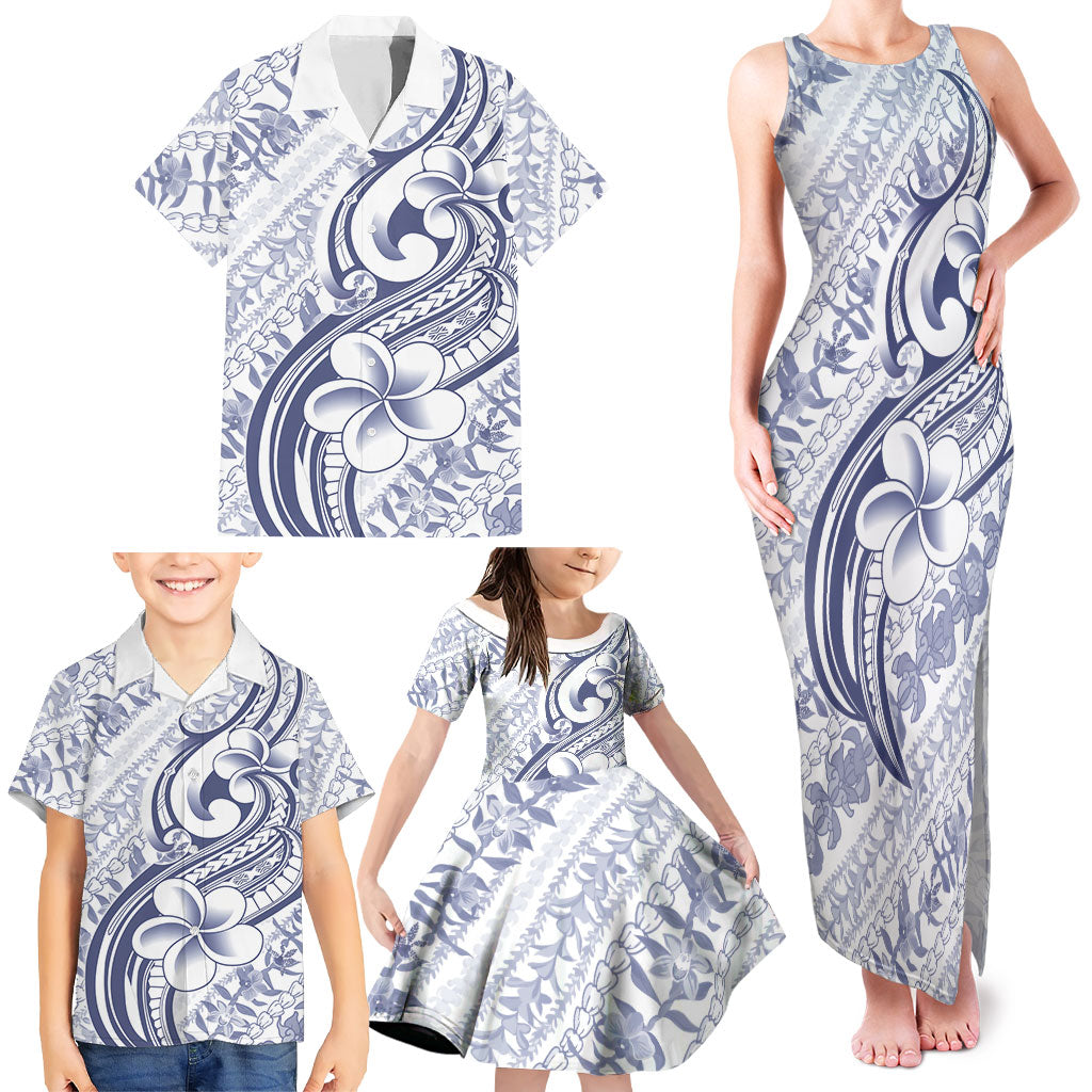 Hawaii Plumeria Lokelani Pikake Lei Family Matching Tank Maxi Dress and Hawaiian Shirt Navy Blue Polynesian Tattoo LT9 - Polynesian Pride