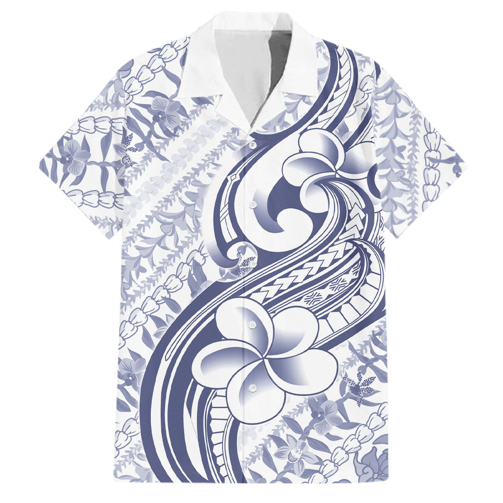 Hawaii Plumeria Lokelani Pikake Lei Family Matching Tank Maxi Dress and Hawaiian Shirt Navy Blue Polynesian Tattoo LT9 Dad's Shirt - Short Sleeve Navy Blue - Polynesian Pride
