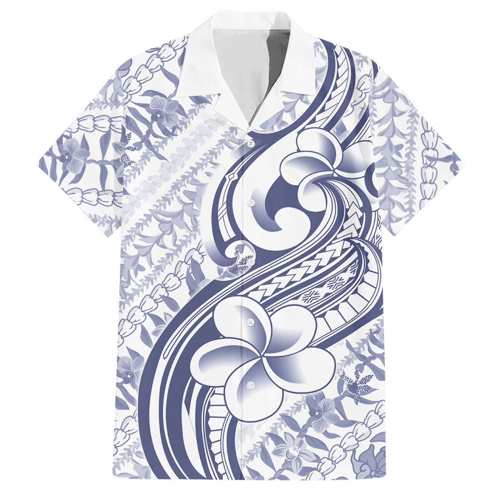 Hawaii Plumeria Lokelani Pikake Lei Hawaiian Shirt Navy Blue Polynesian Tattoo