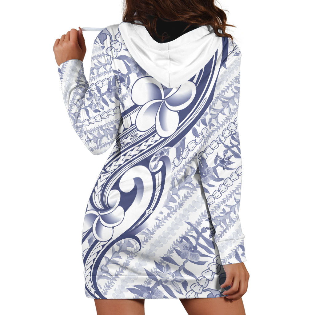 Hawaii Plumeria Lokelani Pikake Lei Hoodie Dress Navy Blue Polynesian Tattoo LT9 - Polynesian Pride