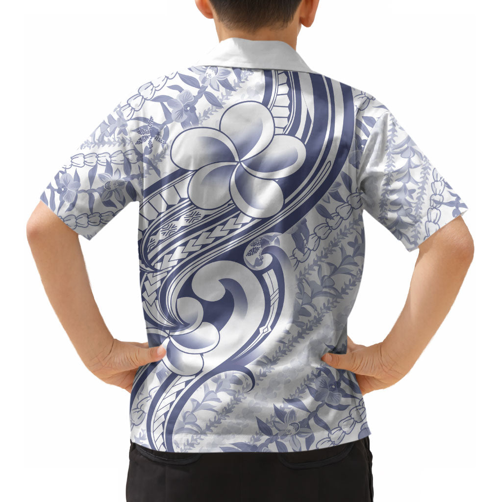 Hawaii Plumeria Lokelani Pikake Lei Kid Hawaiian Shirt Navy Blue Polynesian Tattoo LT9 - Polynesian Pride