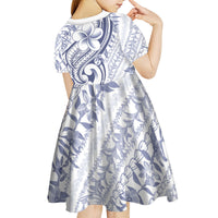 Hawaii Plumeria Lokelani Pikake Lei Kid Short Sleeve Dress Navy Blue Polynesian Tattoo LT9 - Polynesian Pride