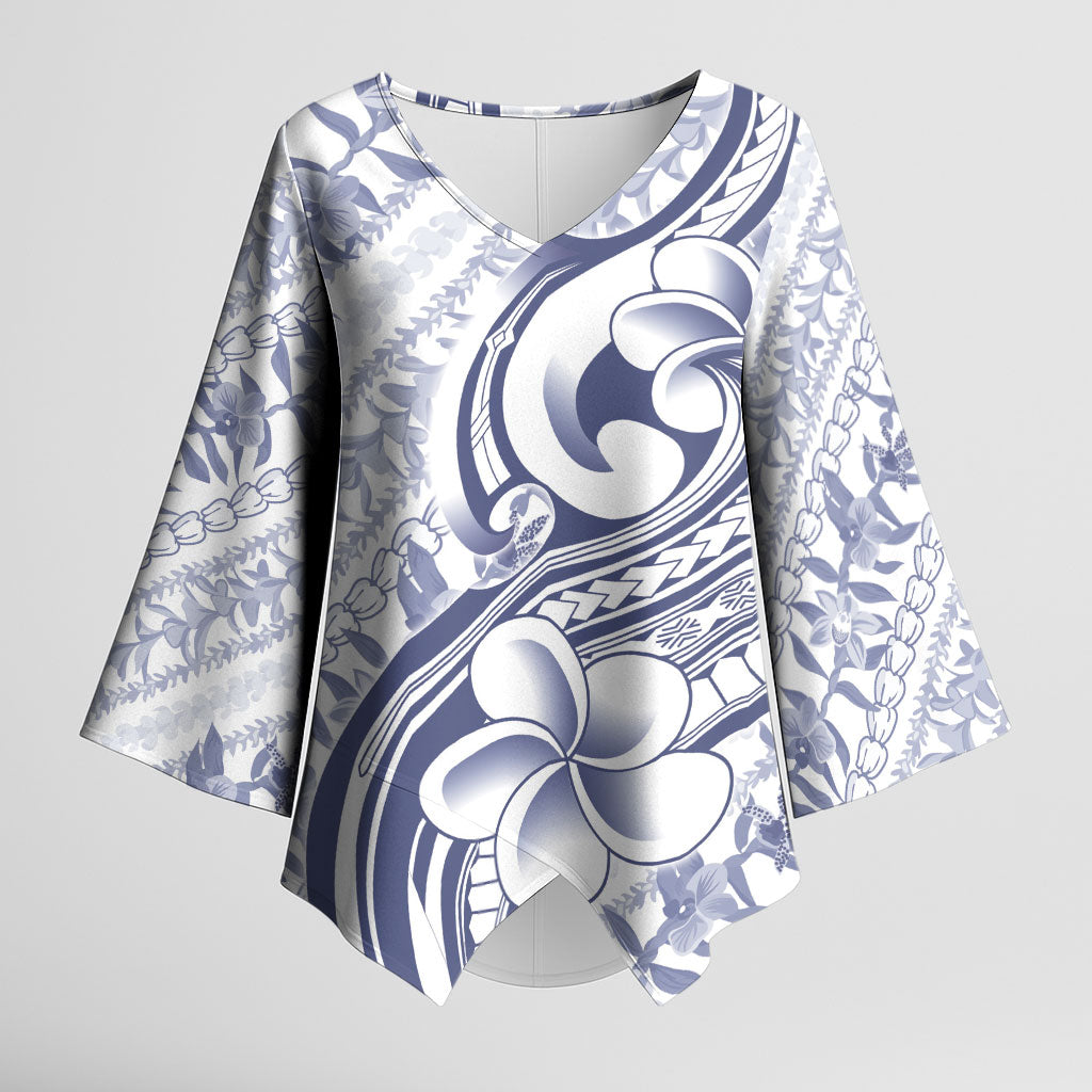 Hawaii Plumeria Lokelani Pikake Lei Kimono Sleeve Blouse Navy Blue Polynesian Tattoo LT9 Female Navy Blue - Polynesian Pride