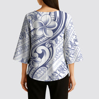 Hawaii Plumeria Lokelani Pikake Lei Kimono Sleeve Blouse Navy Blue Polynesian Tattoo