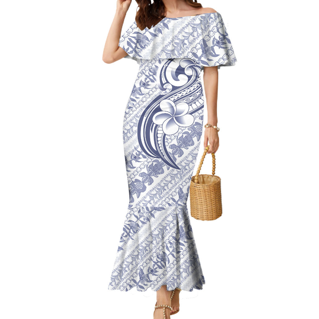 Hawaii Plumeria Lokelani Pikake Lei Mermaid Dress Navy Blue Polynesian Tattoo LT9 Women Navy Blue - Polynesian Pride