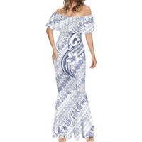 Hawaii Plumeria Lokelani Pikake Lei Mermaid Dress Navy Blue Polynesian Tattoo LT9 - Polynesian Pride