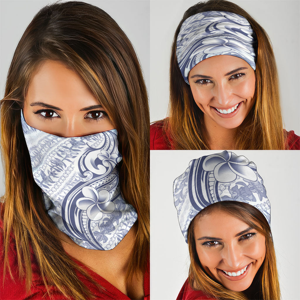 Hawaii Plumeria Lokelani Pikake Lei Neck Gaiter Navy Blue Polynesian Tattoo