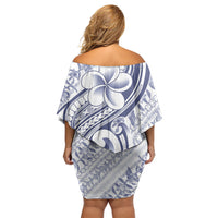 Hawaii Plumeria Lokelani Pikake Lei Off Shoulder Short Dress Navy Blue Polynesian Tattoo
