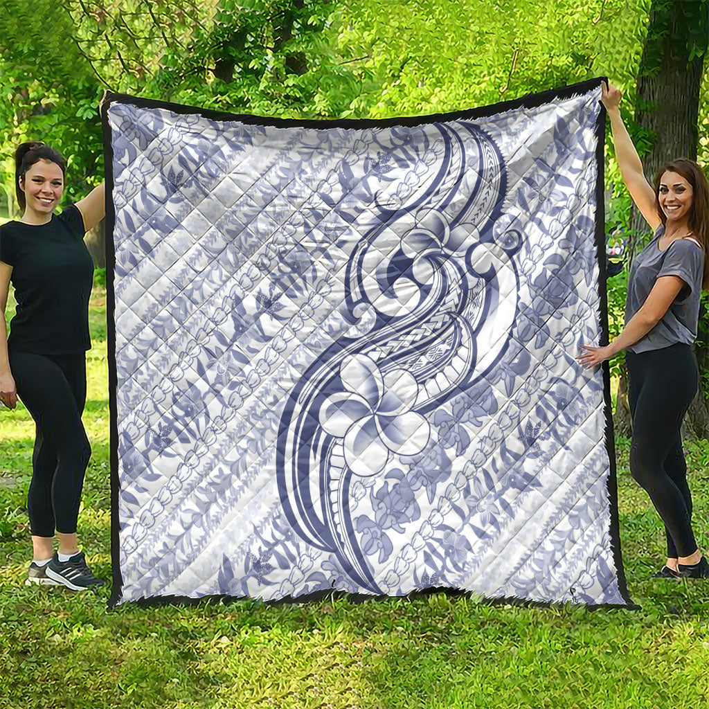 Hawaii Plumeria Lokelani Pikake Lei Quilt Navy Blue Polynesian Tattoo LT9 - Polynesian Pride