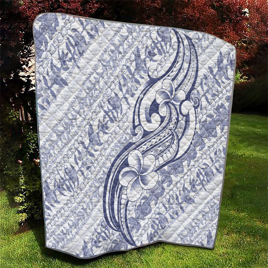 Hawaii Plumeria Lokelani Pikake Lei Quilt Navy Blue Polynesian Tattoo LT9 - Polynesian Pride