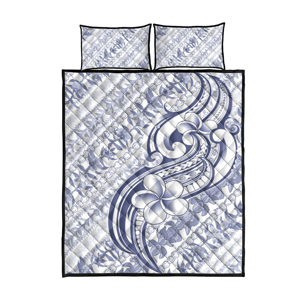 Hawaii Plumeria Lokelani Pikake Lei Quilt Bed Set Navy Blue Polynesian Tattoo LT9 - Polynesian Pride