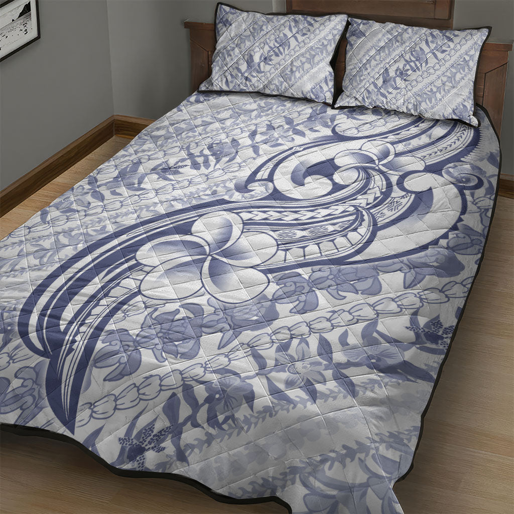 Hawaii Plumeria Lokelani Pikake Lei Quilt Bed Set Navy Blue Polynesian Tattoo LT9 - Polynesian Pride