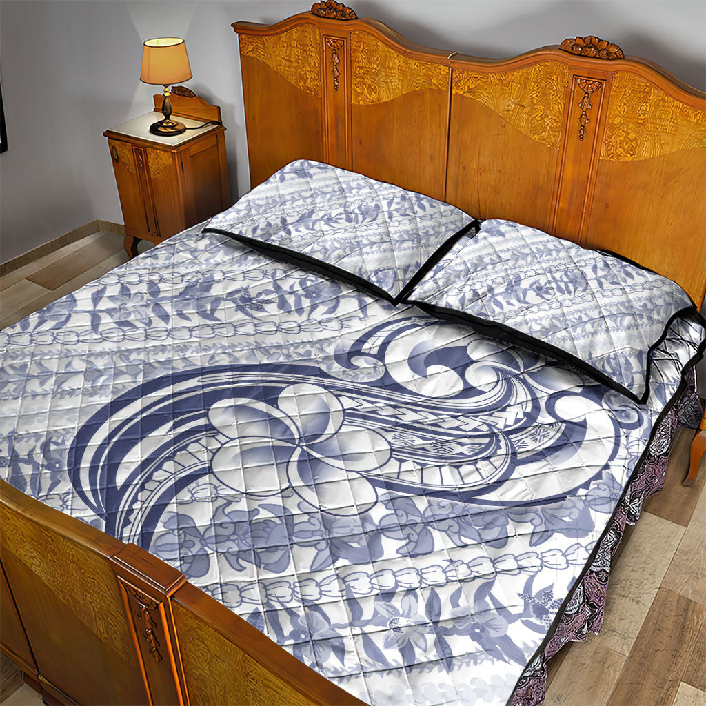 Hawaii Plumeria Lokelani Pikake Lei Quilt Bed Set Navy Blue Polynesian Tattoo LT9 - Polynesian Pride