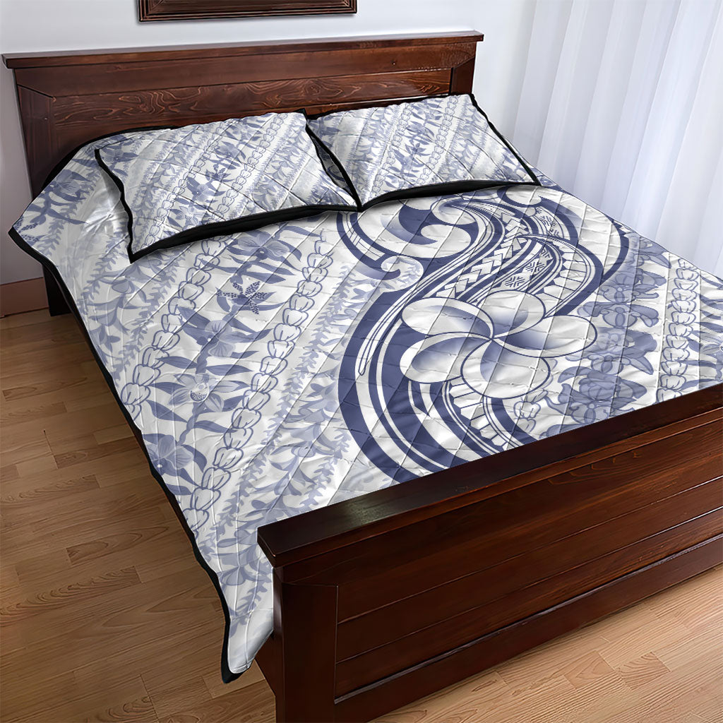 Hawaii Plumeria Lokelani Pikake Lei Quilt Bed Set Navy Blue Polynesian Tattoo LT9 - Polynesian Pride