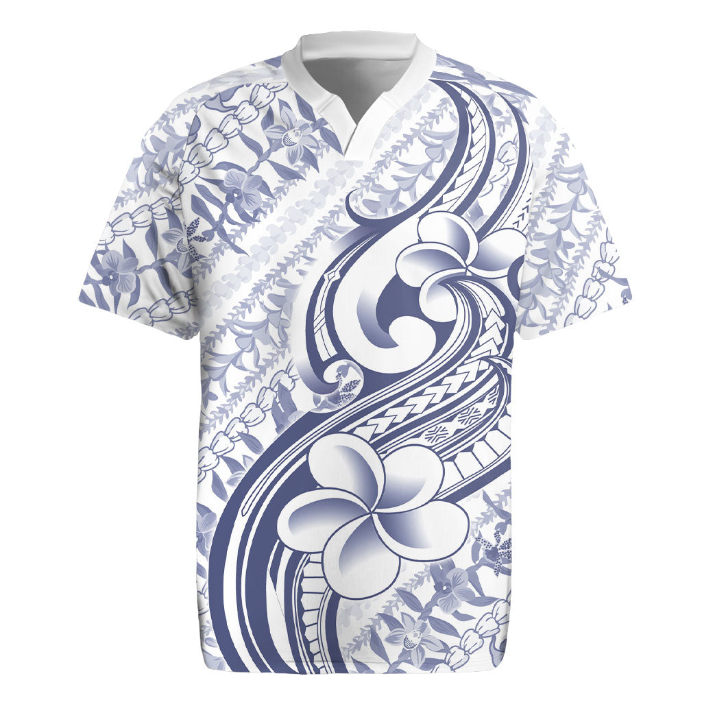 Hawaii Plumeria Lokelani Pikake Lei Rugby Jersey Navy Blue Polynesian Tattoo LT9 Navy Blue - Polynesian Pride