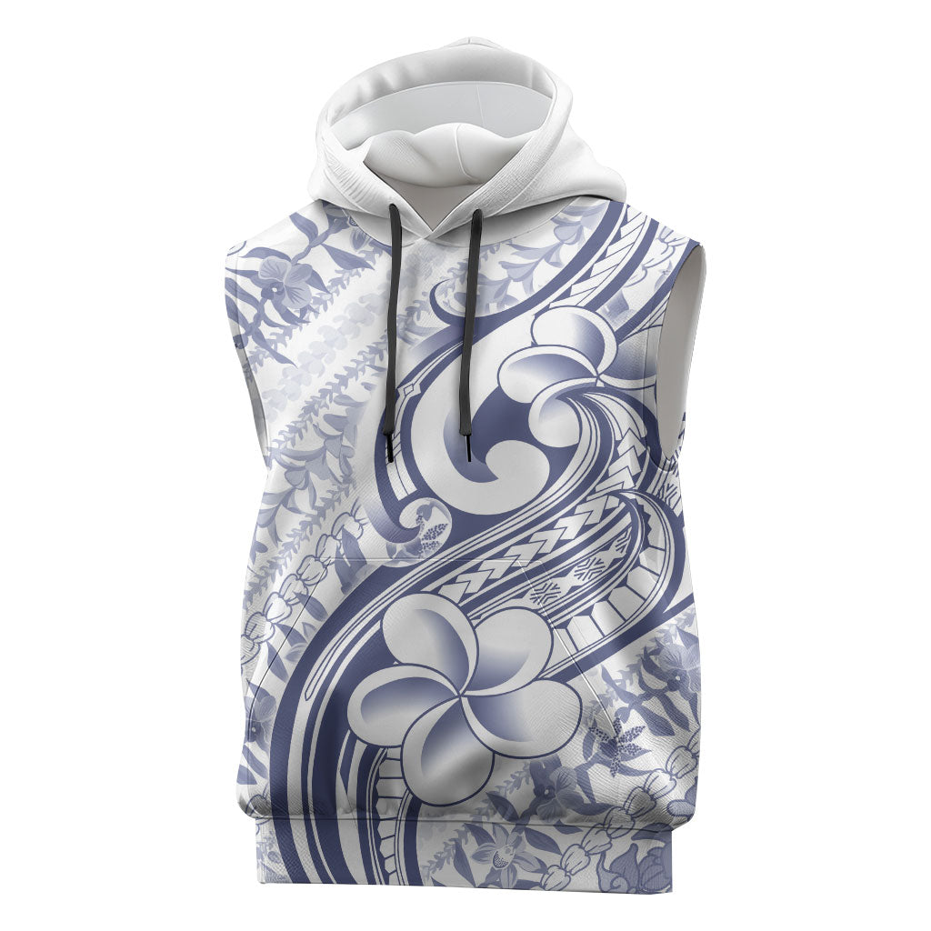 Hawaii Plumeria Lokelani Pikake Lei Sleeveless Hoodie Navy Blue Polynesian Tattoo LT9 Navy Blue - Polynesian Pride