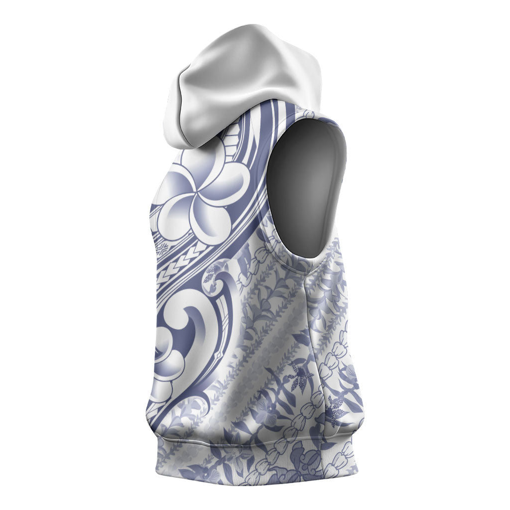 Hawaii Plumeria Lokelani Pikake Lei Sleeveless Hoodie Navy Blue Polynesian Tattoo LT9 - Polynesian Pride