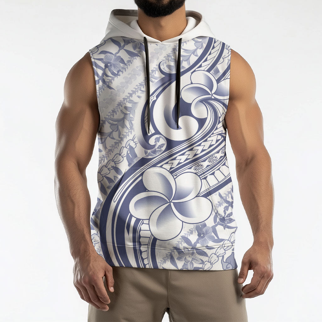 Hawaii Plumeria Lokelani Pikake Lei Sleeveless Hoodie Navy Blue Polynesian Tattoo LT9 - Polynesian Pride