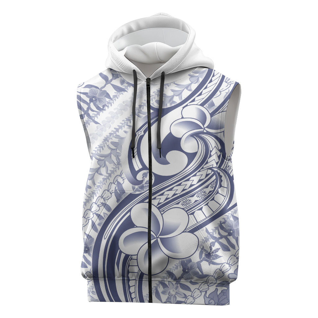 Hawaii Plumeria Lokelani Pikake Lei Sleeveless Zip Hoodie Navy Blue Polynesian Tattoo LT9 Navy Blue - Polynesian Pride