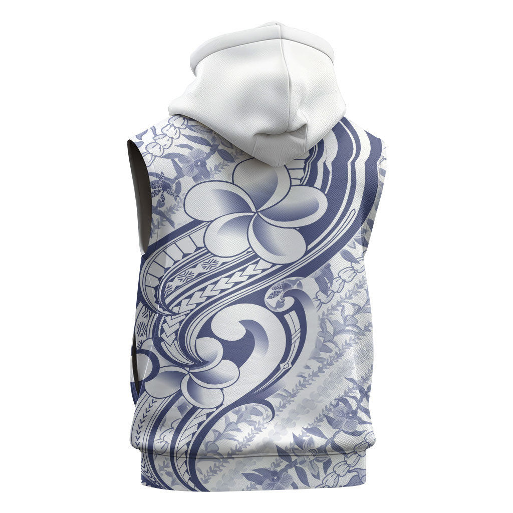 Hawaii Plumeria Lokelani Pikake Lei Sleeveless Zip Hoodie Navy Blue Polynesian Tattoo LT9 - Polynesian Pride