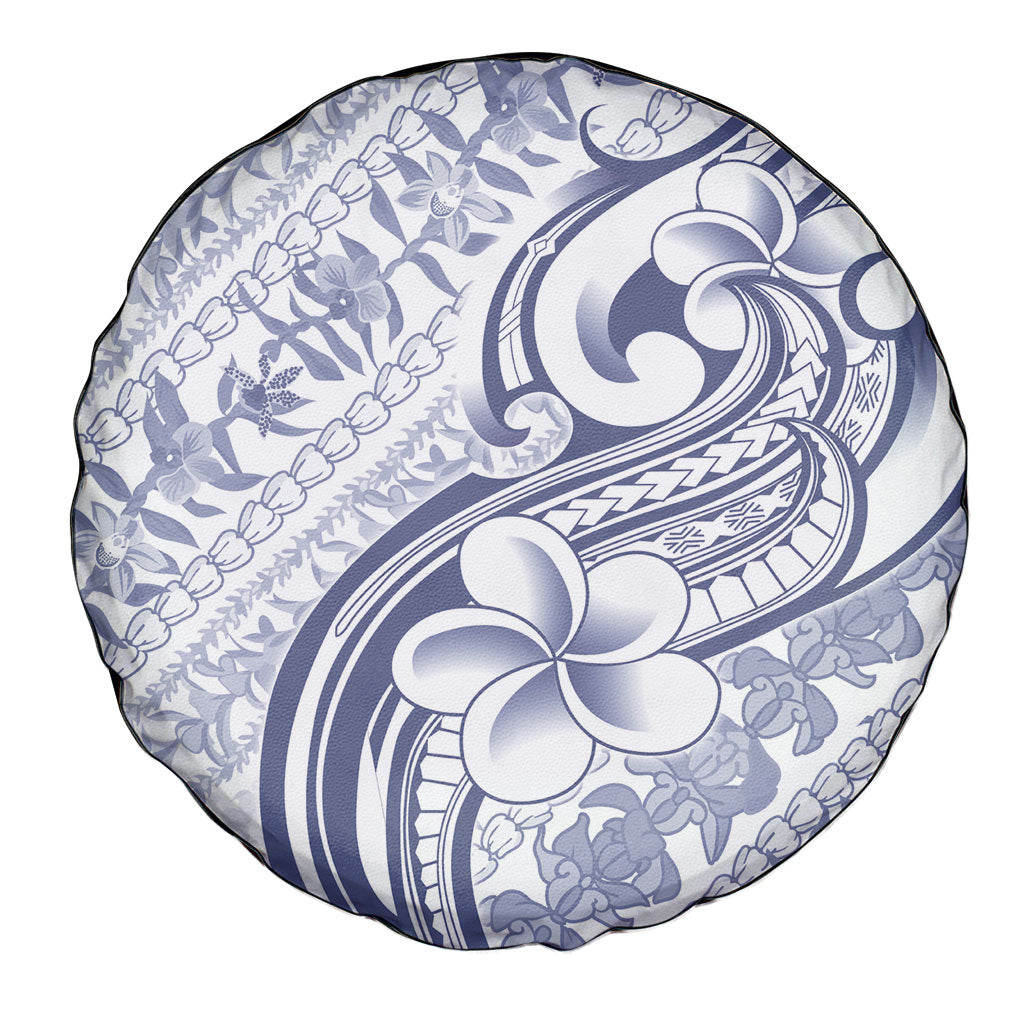 Hawaii Plumeria Lokelani Pikake Lei Spare Tire Cover Navy Blue Polynesian Tattoo