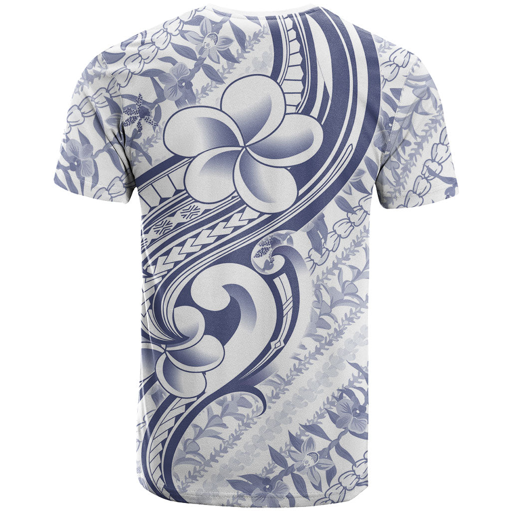 Hawaii Plumeria Lokelani Pikake Lei T Shirt Navy Blue Polynesian Tattoo