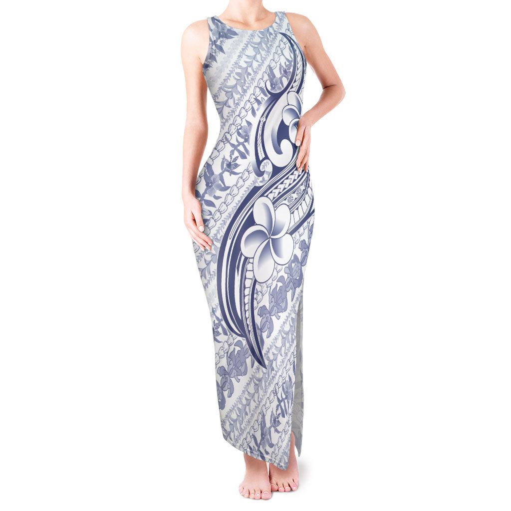 Hawaii Plumeria Lokelani Pikake Lei Tank Maxi Dress Navy Blue Polynesian Tattoo LT9 Women Navy Blue - Polynesian Pride