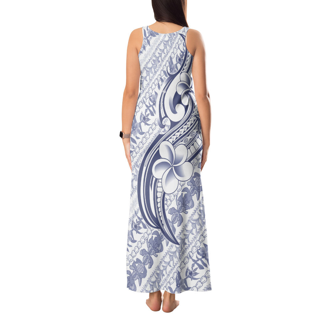 Hawaii Plumeria Lokelani Pikake Lei Tank Maxi Dress Navy Blue Polynesian Tattoo LT9 - Polynesian Pride