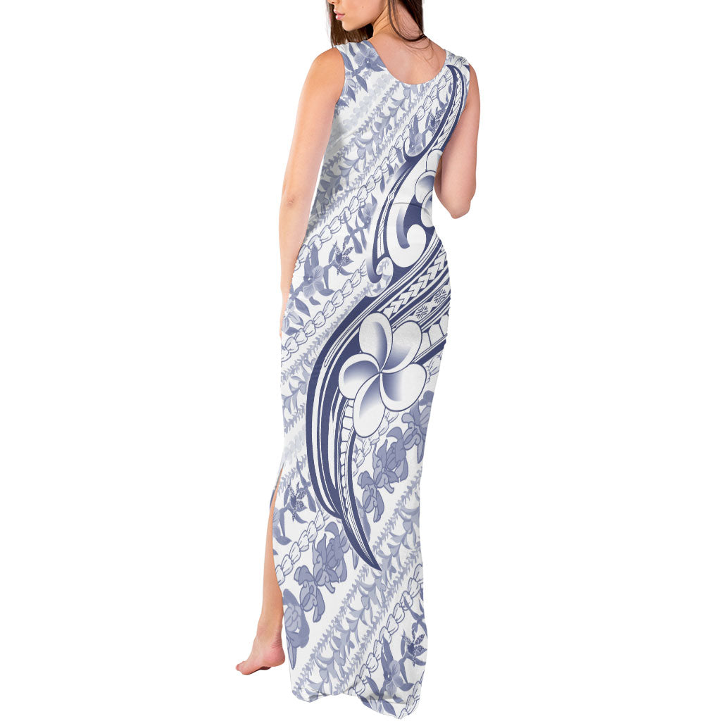 Hawaii Plumeria Lokelani Pikake Lei Tank Maxi Dress Navy Blue Polynesian Tattoo LT9 - Polynesian Pride
