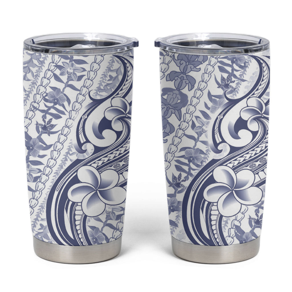 Hawaii Plumeria Lokelani Pikake Lei Tumbler Cup Navy Blue Polynesian Tattoo LT9 Navy Blue - Polynesian Pride