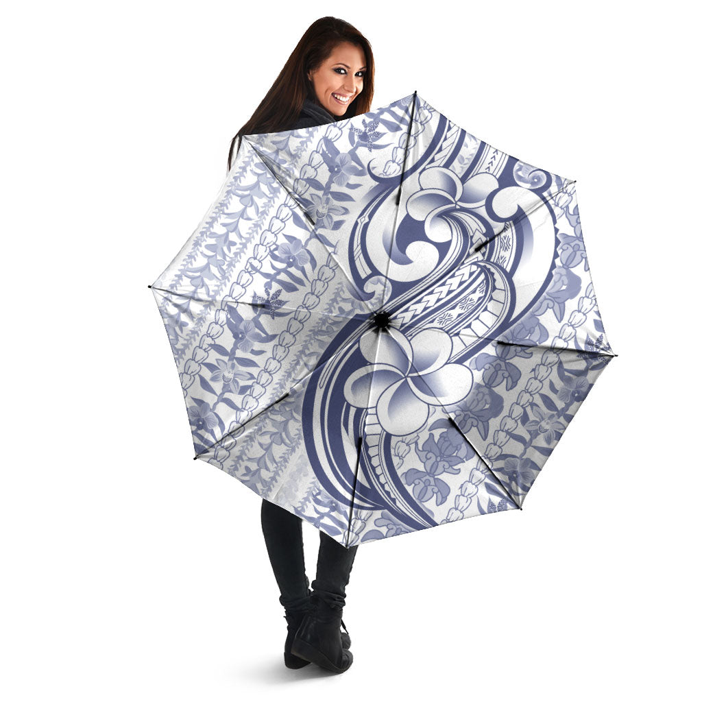 Hawaii Plumeria Lokelani Pikake Lei Umbrella Navy Blue Polynesian Tattoo LT9 - Polynesian Pride