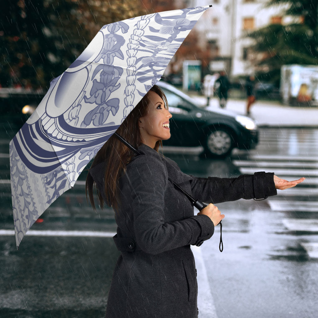 Hawaii Plumeria Lokelani Pikake Lei Umbrella Navy Blue Polynesian Tattoo LT9 - Polynesian Pride