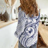 Hawaii Plumeria Lokelani Pikake Lei Women Casual Shirt Navy Blue Polynesian Tattoo LT9 - Polynesian Pride