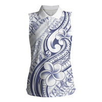 Hawaii Plumeria Lokelani Pikake Lei Women Sleeveless Polo Shirt Navy Blue Polynesian Tattoo LT9 Female Navy Blue - Polynesian Pride