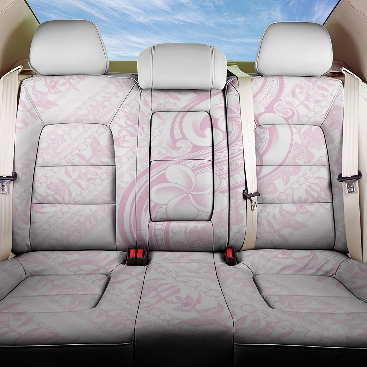 Hawaii Plumeria Lokelani Pikake Lei Back Car Seat Cover Poni Mama Polynesian Tattoo LT9 One Size Pink - Polynesian Pride