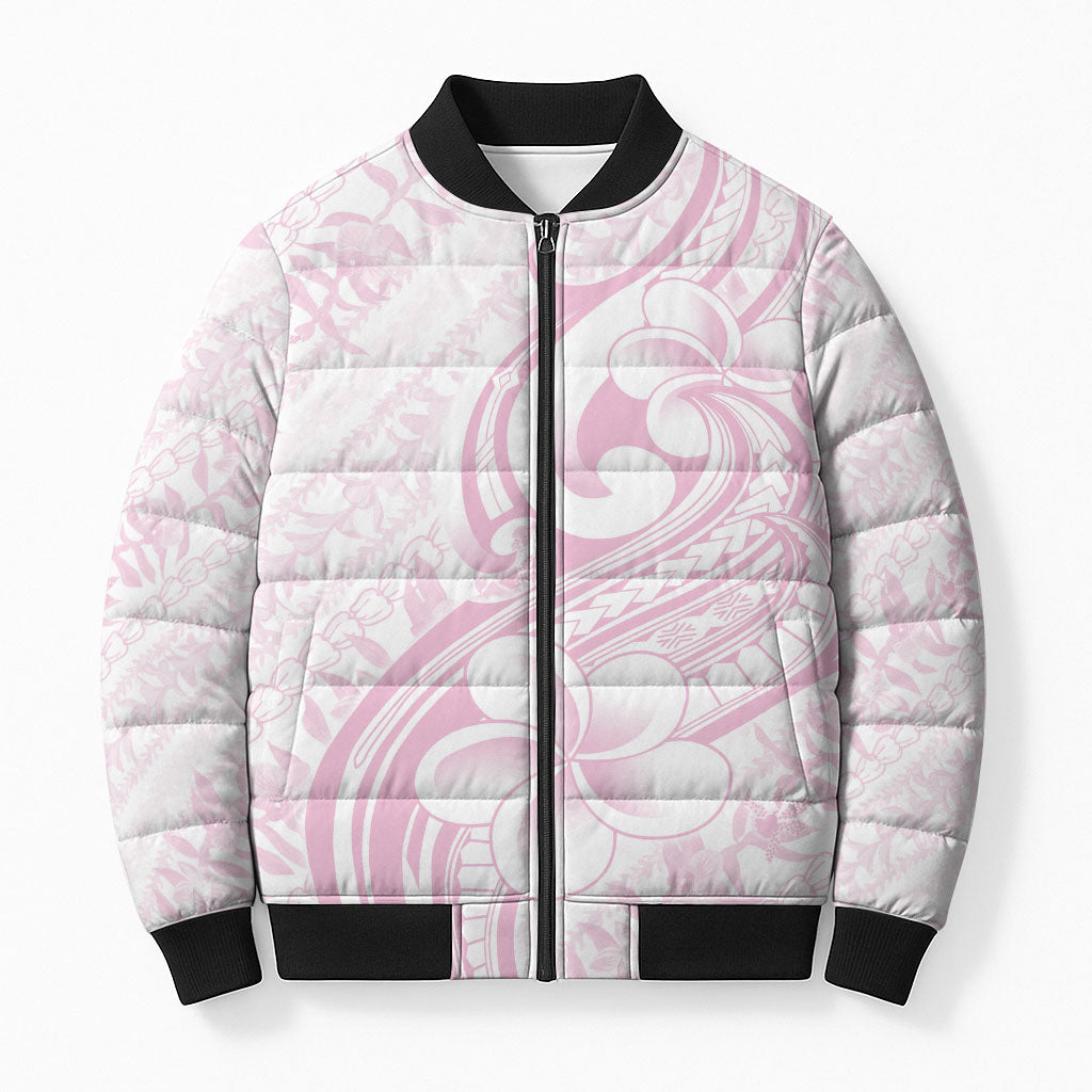 Hawaii Plumeria Lokelani Pikake Lei Bomber Puffer Jacket Poni Mama Polynesian Tattoo LT9 Unisex Pink - Polynesian Pride