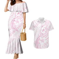 Hawaii Plumeria Lokelani Pikake Lei Couples Matching Mermaid Dress and Hawaiian Shirt Poni Mama Polynesian Tattoo LT9 Pink - Polynesian Pride